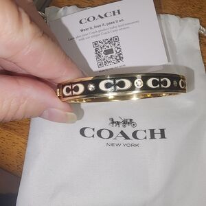 Coach Gold and Black Clamper Bangle with Rhinestone Bracelet